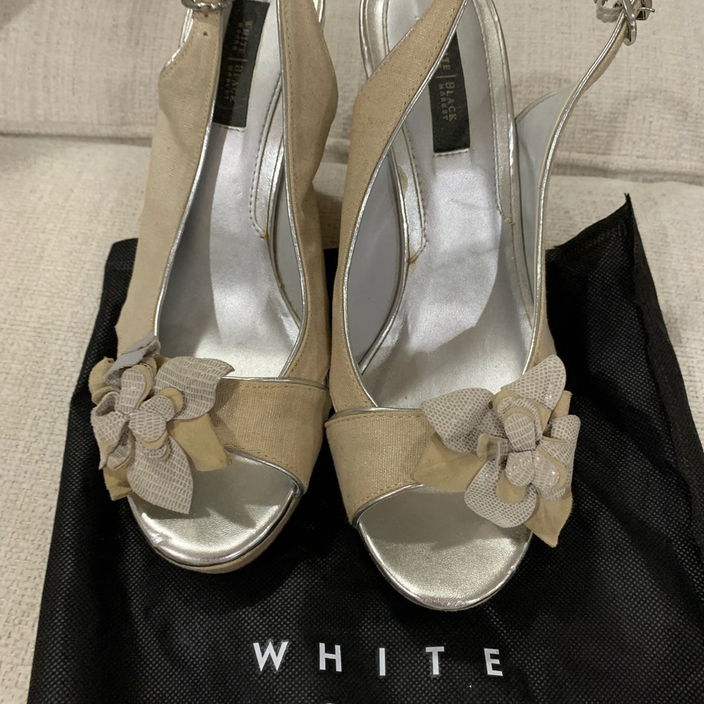 White House black market Elegant Beige Slingback Heels with Floral Accent